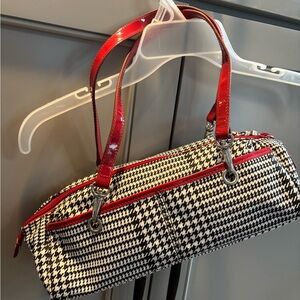 Ralph Lauren Black White Houndstooth Barrel Baguette Shoulder Bag  VINTAGE